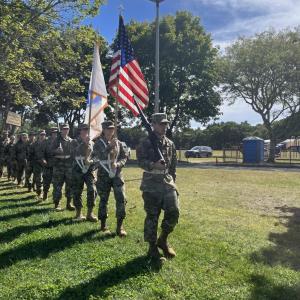 The JROTC marched ahead of the Minutemen during the ceremony.