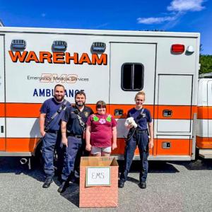 Ainslee Manduca brought stuffed animals to Wareham EMS over a month ago, which EMS Director Brad Allen said the staff received well. Submitted photos