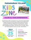 Padanaram Village Kidz Zone flyer – Kids sidewalk sale July 25 2026 South Dartmouth MA, 9am to 4pm at corner of Elm Street and Harbor Street